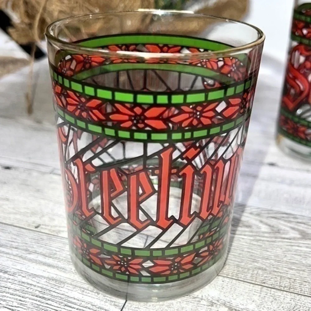 Vintage 1970s Set of Four Houze Signed Seasons Greetings Lowball Glasses